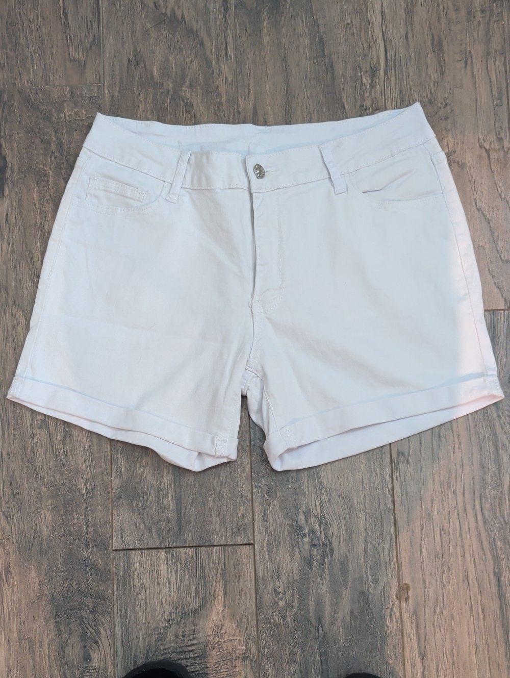 Women's White Denim Jean Shorts with Turn-Up Hem